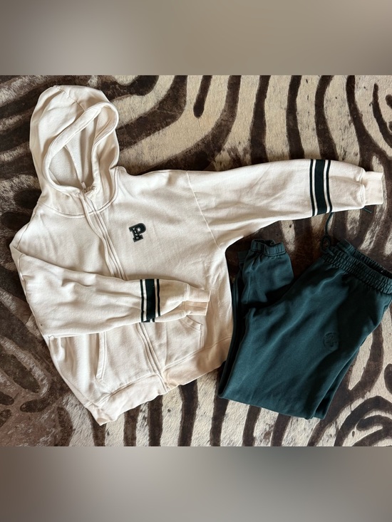 Pants - Victoria Secrets Cream Hoodie & Dark Green Joggers Set